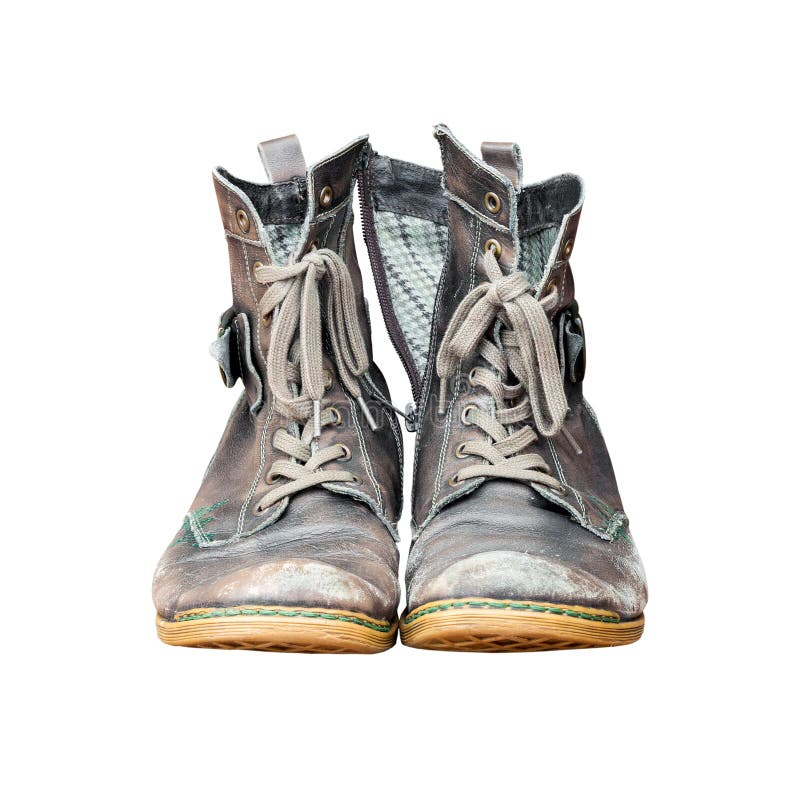 Old Worn Out Leather Boots Isolated Stock Image - Image of wear, boots ...
