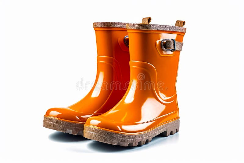 Pair of Orange Rain Boots Sitting on Top of White Floor Next To Each ...