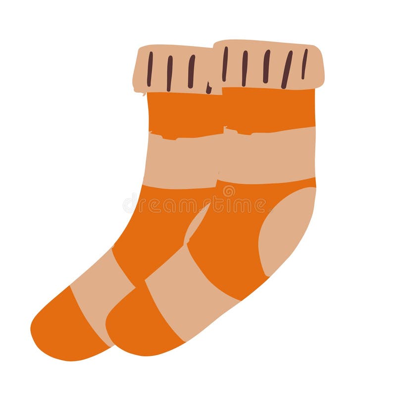 Pair of Orange Socks Isolated on White. Doodle Vector Illustration