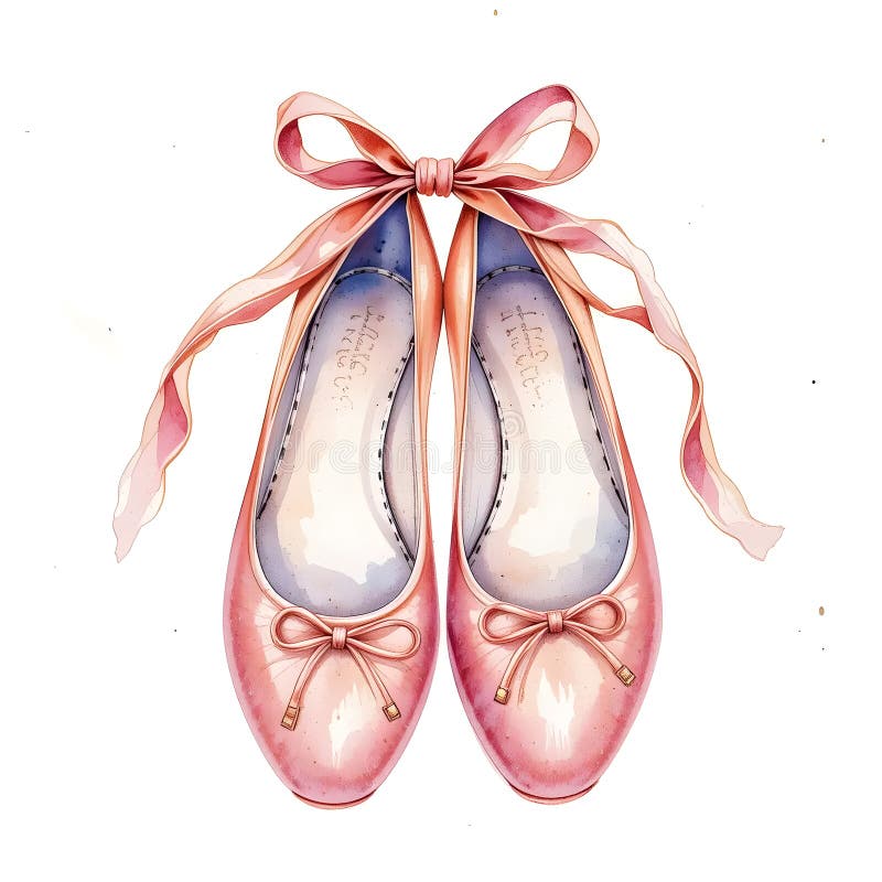 Pair of Pink Ballet Shoes with Ribbons and Bows on a White Background royalty free illustration