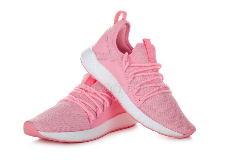 Pair of Pink Sport Shoes on White Background Stock Image Image of