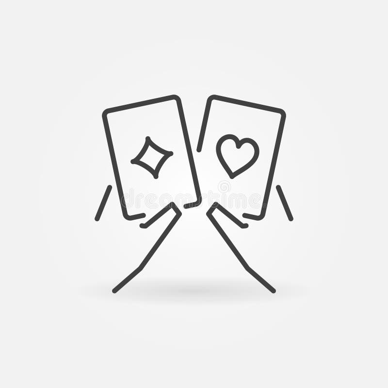 Pair of Playing Cards in Hands vector outline icon stock illustration