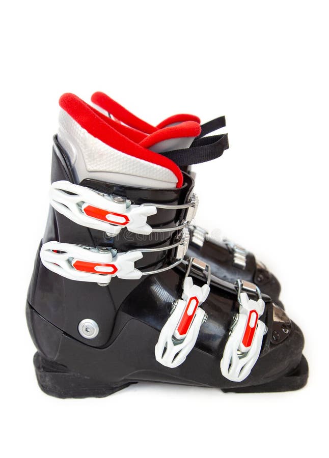 Pair of Red and Black Ski Boots Isolated on White Background Stock ...