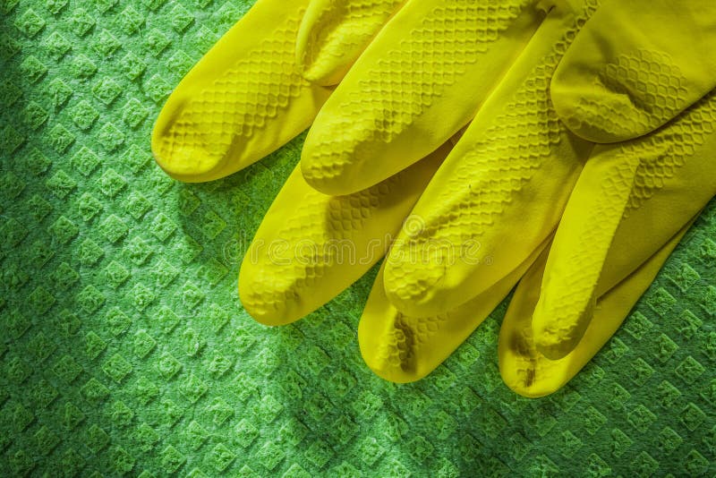 Pair of Safety Gloves on Cleaning Washcloth Stock Photo Image of
