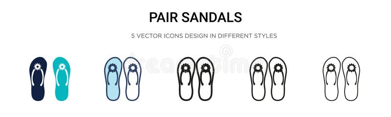Pair sandals icon in filled, thin line, outline and stroke style. Vector illustration of two colored and black pair sandals vector stock illustration