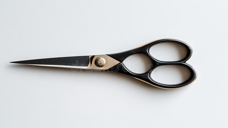 Pair scissors black handles isolated. A pair of scissors with black handles, isolated on a clean white background, focusing on its sharp edges and ergonomic grip