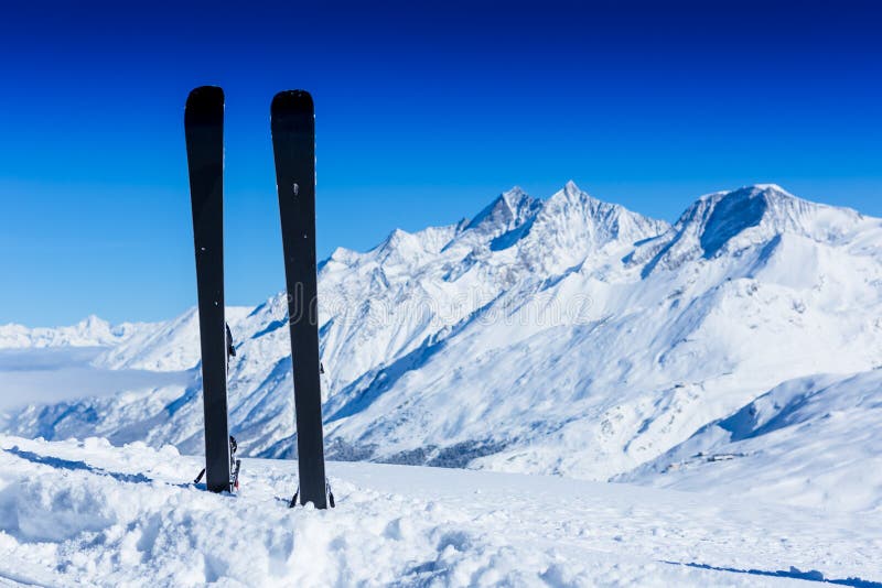 Pair of Skis in Snow. Winter Vacations Stock Image Image of high