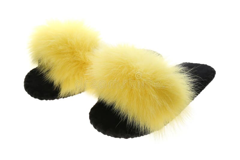 fluffy slippers yellow