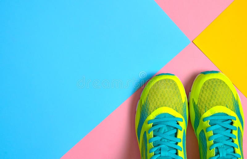 Pair of Sport Shoes on Colorful Background. New Sneakers on Pink, Blue and  Yellow Pastel Background, Copy Space Stock Image - Image of fashion, style:  155574667