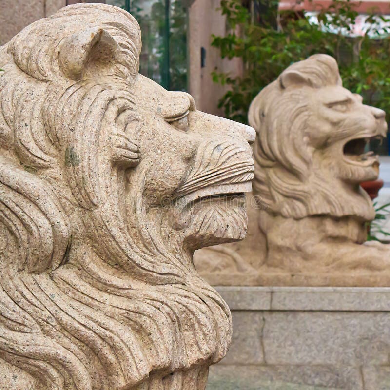 Pair of stone lions stock photo. Image of lions, culture 27404916