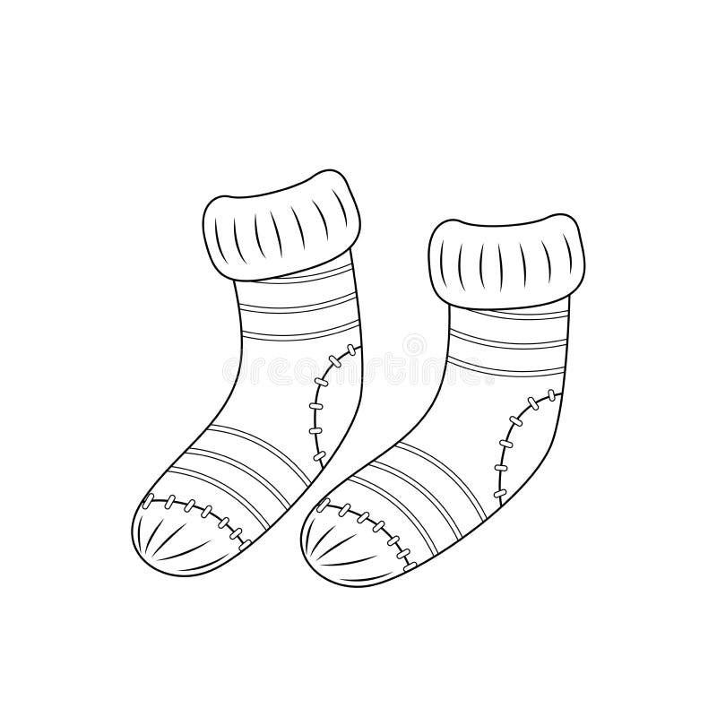 Pair of Striped Socks Coloring Book. Black and White Socks. Vector ...