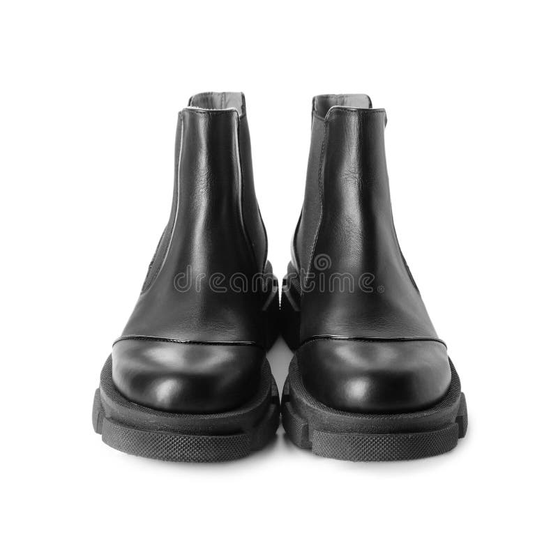 Pair of Stylish Boots on White Background Stock Image Image of