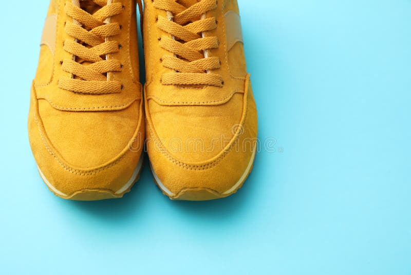 Pair of Stylish Shoes on Light Blue Background Stock Photo - Image of ...