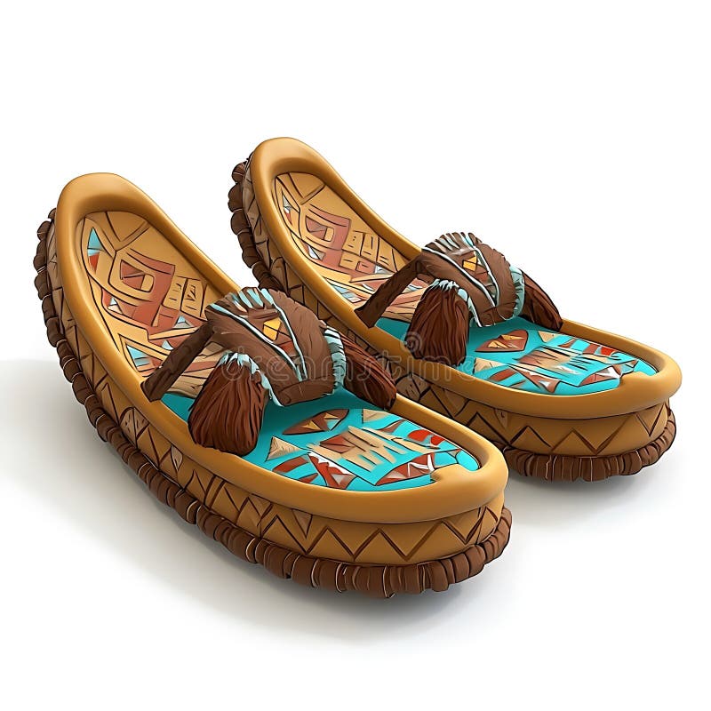 Pair of stylized Native Americaninspired sandals with intricate designs royalty free illustration