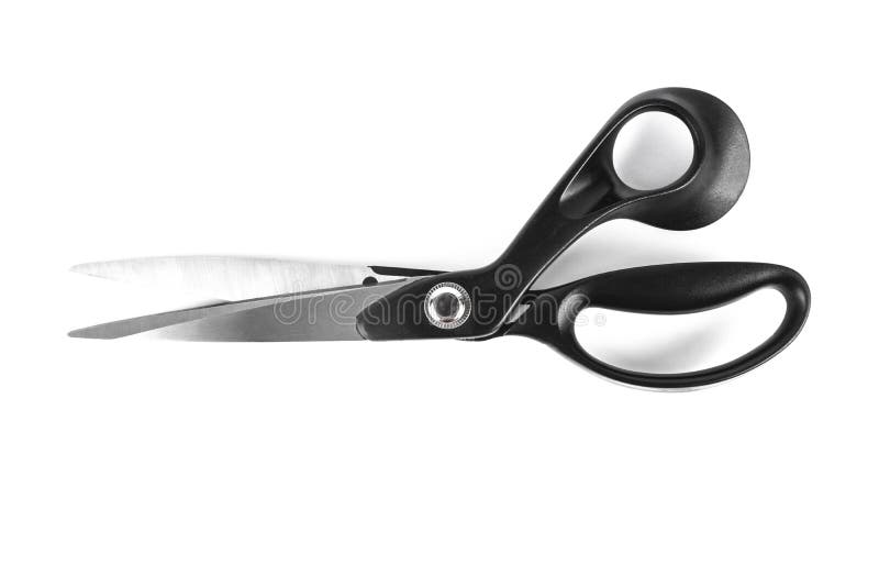 Tailors scissors with a black handle isolated on a white background