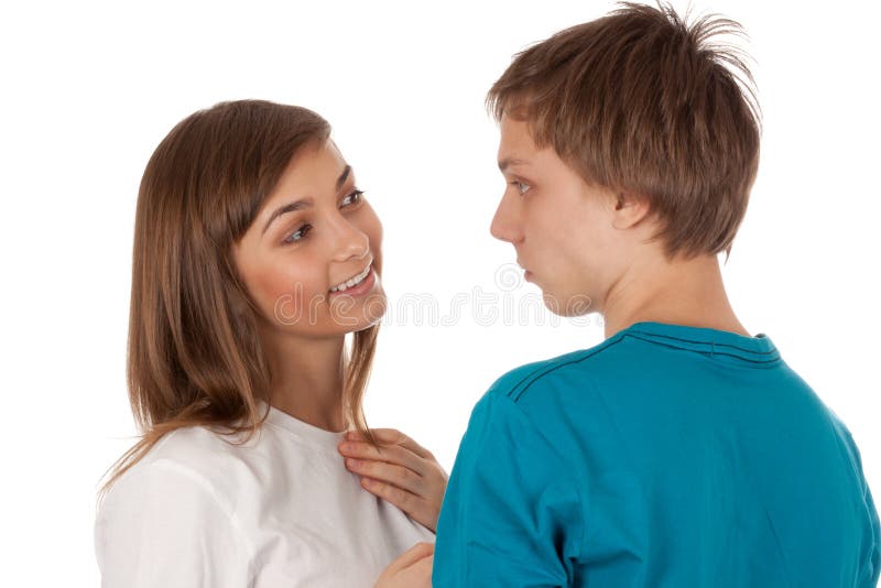 Pair of teenagers looking at each other