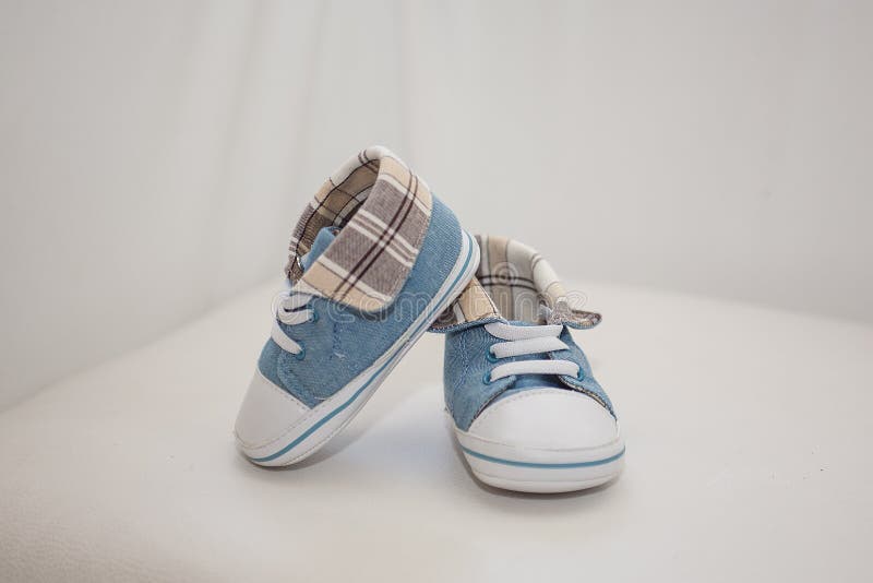 Pair of Trendy Blue and White Baby Shoes Stock Image Image of