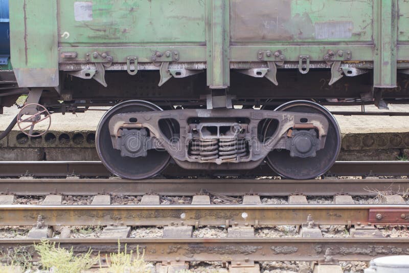 A Pair of Wheels of a Freight Train Close Up Stock Image Image of