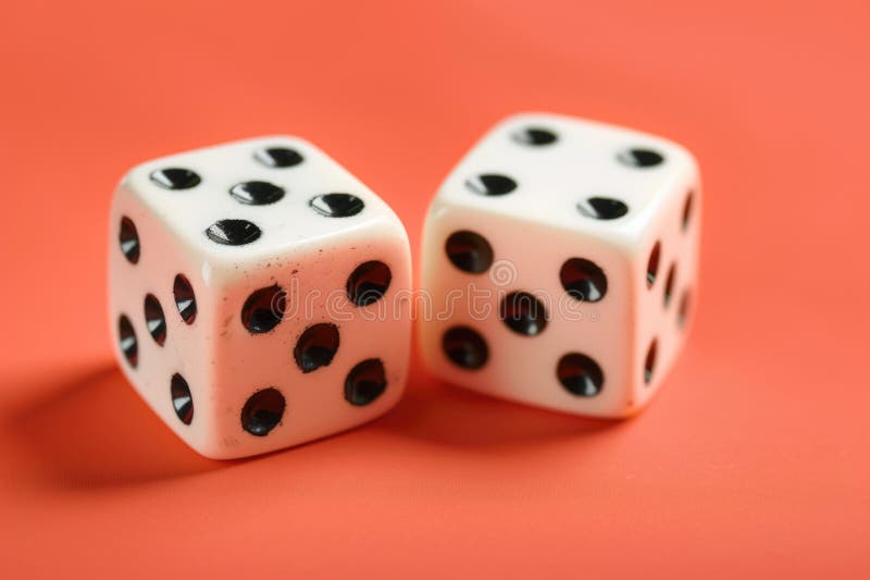 A pair of white dice with black spots stock images