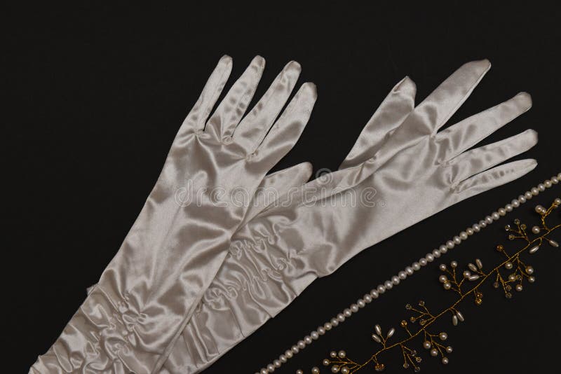A Pair of White Silk Gloves with Pearl Embellishment Stock Image Image of beautiful, fashion