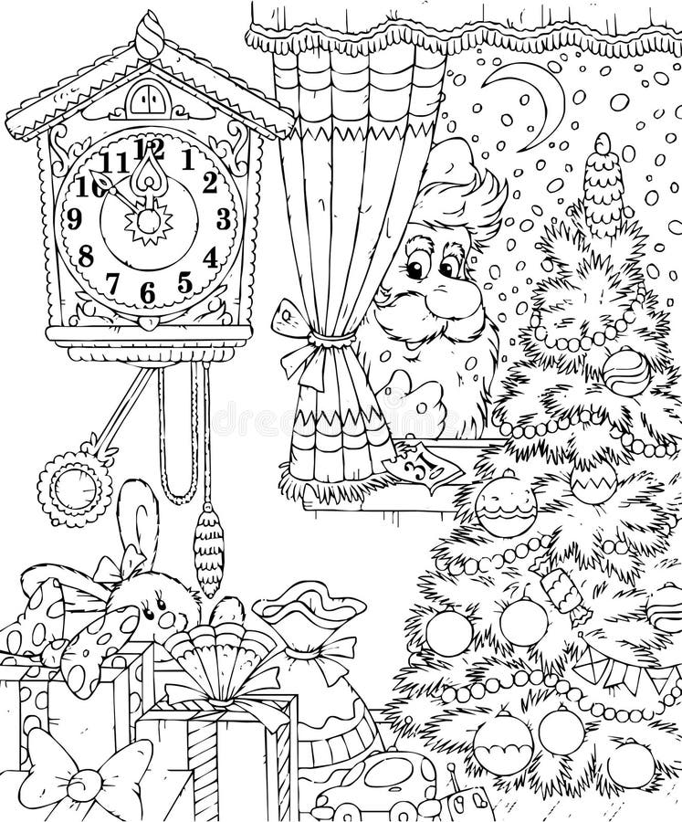 Papa Et Fille Enveloppent Des Cadeaux Pour Christmascoloring Livre  Antistress Pour Enfants Et Adultes. Illustration de Vecteur - Illustration  du noir, maison: 242622154