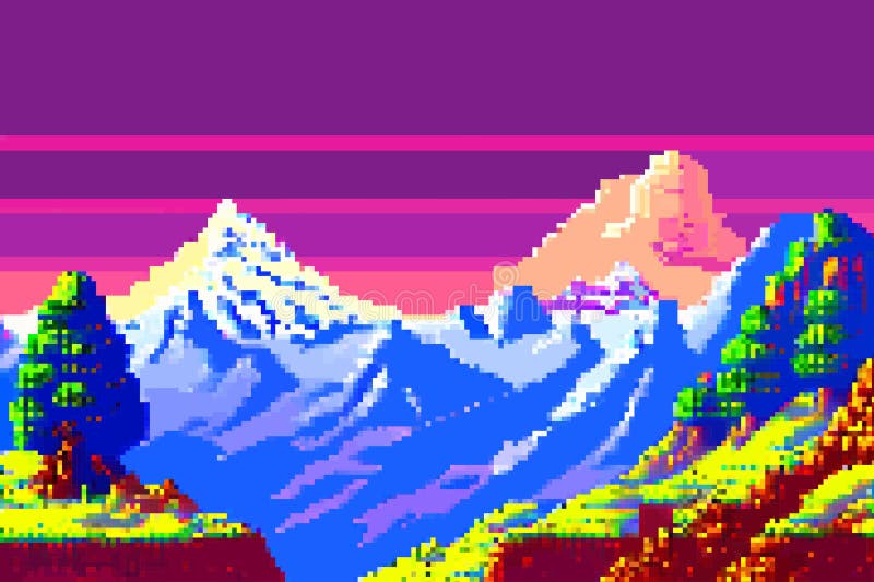 paisagem de montanhas com pixel art. ilustração vetorial. 11508049