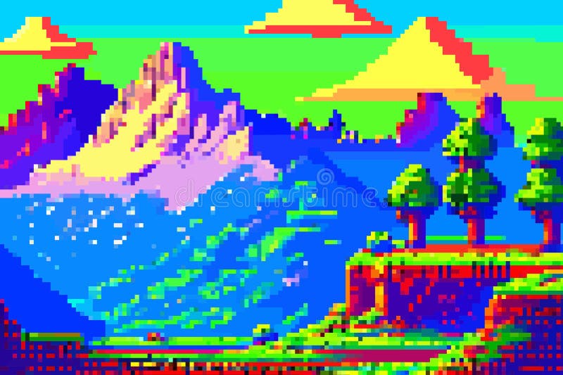 paisagem de montanhas com pixel art. ilustração vetorial. 11508050