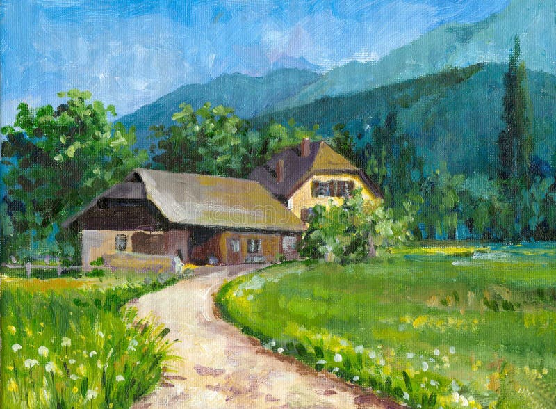 Paisagem com casa ilustração royalty free Paisagem com casa ilustração royalty free