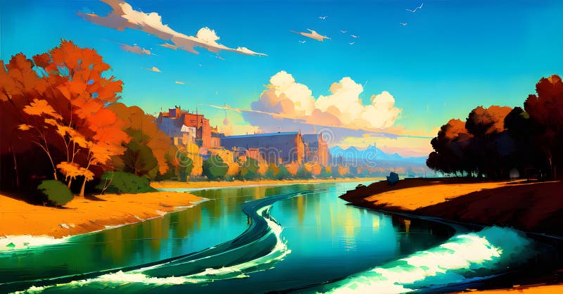 Paisagem De Fundo Anime Imagem Gerativa Ai Ilustração Stock