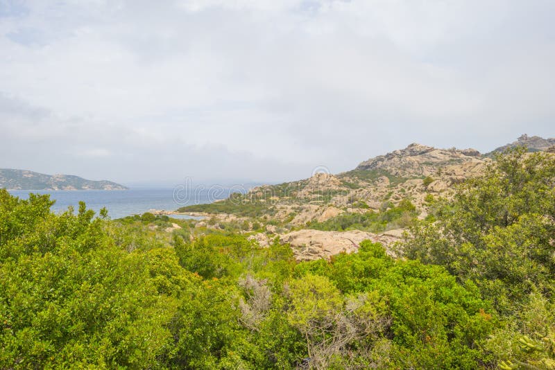 Paisagem cênico de montes verdes e de montanhas rochosas da ilha de Sardinia fotos de stock Paisagem cênico de montes verdes e de montanhas rochosas da ilha de Sardinia fotos de stock