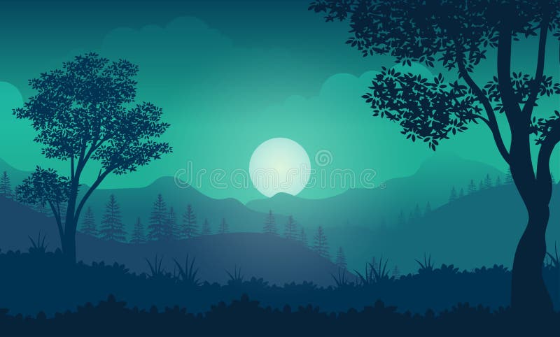 Fundo Azul Da Noite Da Floresta, Crepúsculo, Floresta, Plano