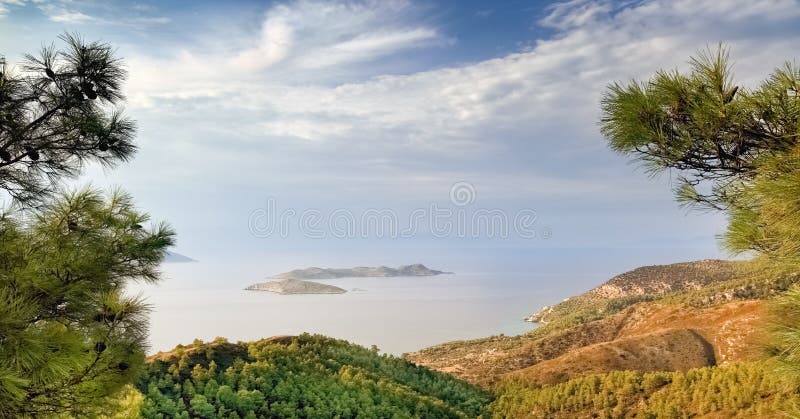 Paisagem da noite, console do Rodes (Greece) fotografia de stock royalty free Paisagem da noite, console do Rodes (Greece) fotografia de stock royalty free