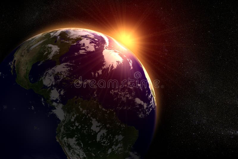 Space landscape of the sun rising behind the earth. Space landscape of the sun rising behind the earth