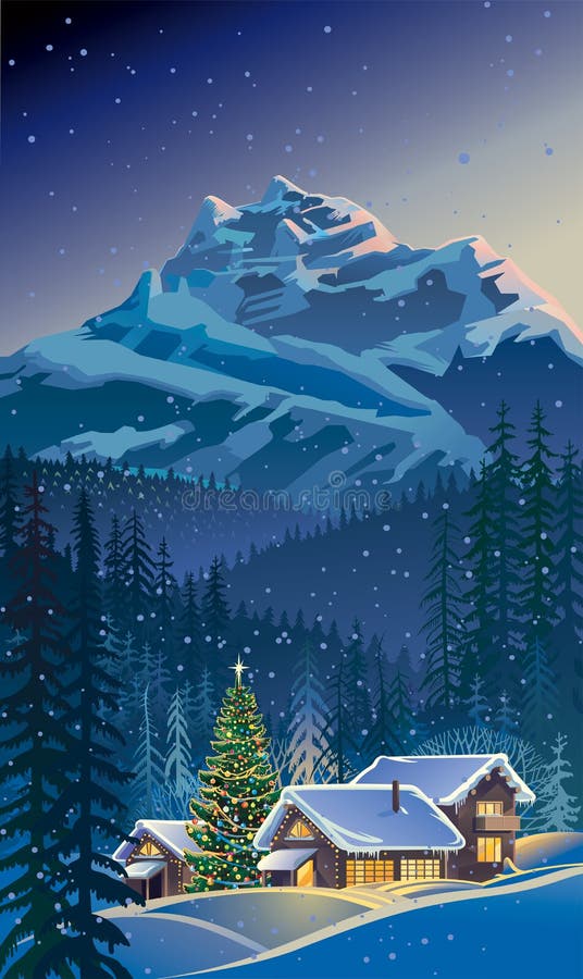 Paisagem do inverno com uma árvore de Natal ilustração do vetor Paisagem do inverno com uma árvore de Natal ilustração do vetor