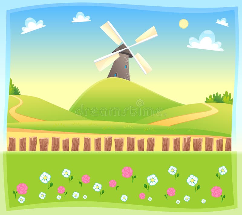 moinho de vento clip arte ilustração desenho animado - Stockphoto