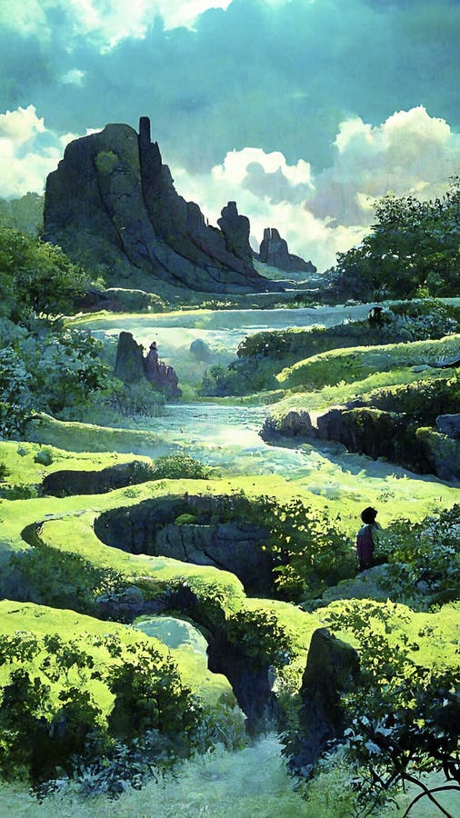 Imagem colorida da floresta no estilo anime