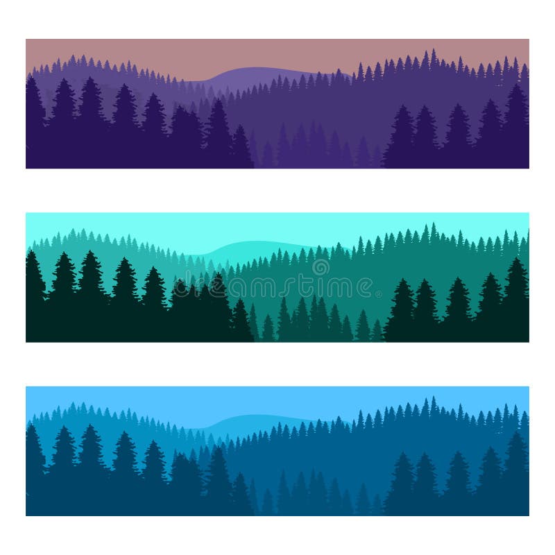 Paisagem real?stica horizontal da floresta com ?rvores e silhuetas das montanhas ilustração stock Paisagem real?stica horizontal da floresta com ?rvores e silhuetas das montanhas ilustração stock