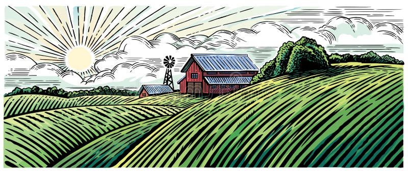 Paisagem rural com quinta ilustração royalty free