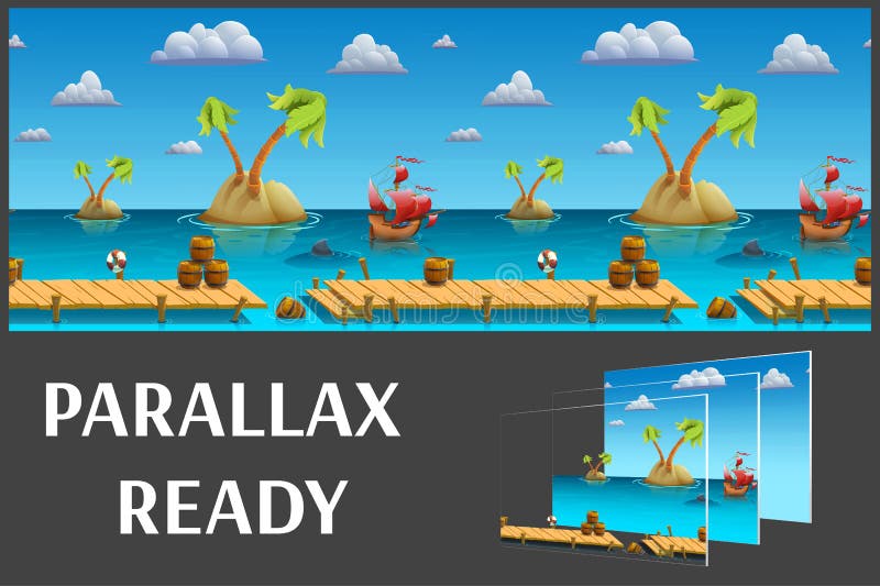 A paisagem sem emenda do mar dos desenhos animados, vector o fundo infinito com camadas separadas ilustração do vetor A paisagem sem emenda do mar dos desenhos animados, vector o fundo infinito com camadas separadas ilustração do vetor
