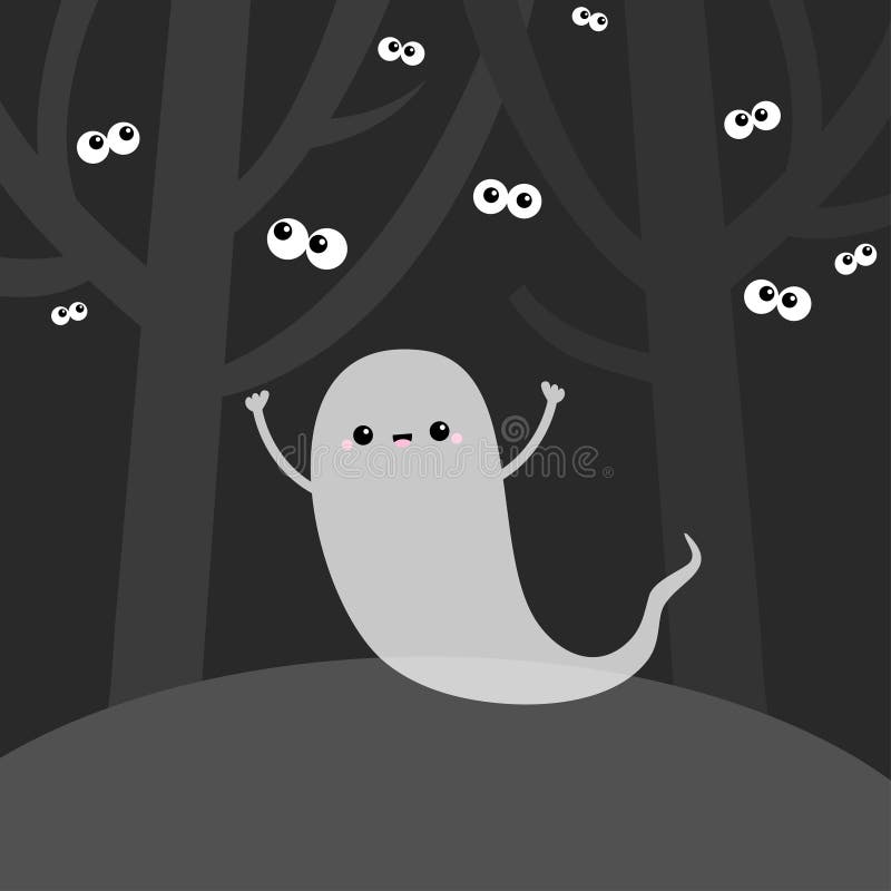 Paisaje Con La Escena Del Bosque De árboles Aterradores Espíritu Fantasma  Volador Ojos Ojos En La Oscuridad Boo Feliz Halloween D Ilustración del  Vector - Ilustración de feliz, noche: 198114952