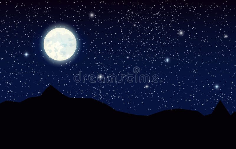 Paisaje con las montañas de la silueta y la Luna Llena stock de ilustración Paisaje con las montañas de la silueta y la Luna Llena stock de ilustración