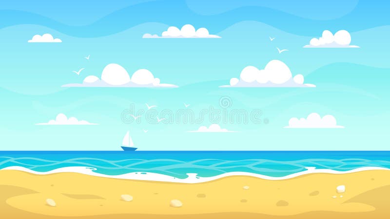 Paisaje De La Playa De Dibujos Animados. Veraniego Océano Sandía Vacaciones  Veraniego Vista Tropical Mar Naturaleza Paradisíaco Ve Ilustración del  Vector - Ilustración de costa, ocio: 183164588