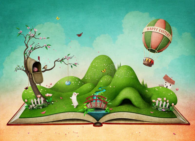 Paisaje de la primavera de Pascua en el libro libre illustration Paisaje de la primavera de Pascua en el libro libre illustration