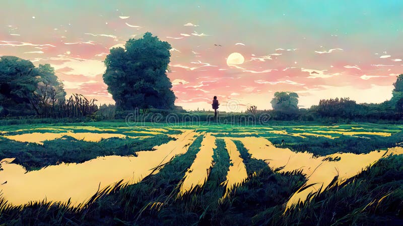 Paisaje De Manga Anime Al Atardecer 4k Moody Lofi Fondo Abstracto. Triste Y Hermosa Obra De Arte Con Nubes Y Campos Rosas. Stock de ilustración - Ilustración de pared, estilo: 253207504 Paisaje De Manga Anime Al Atardecer 4k Moody Lofi Fondo Abstracto. Triste Y Hermosa Obra De Arte Con Nubes Y Campos Rosas. Stock de ilustración - Ilustración de pared, estilo: 253207504