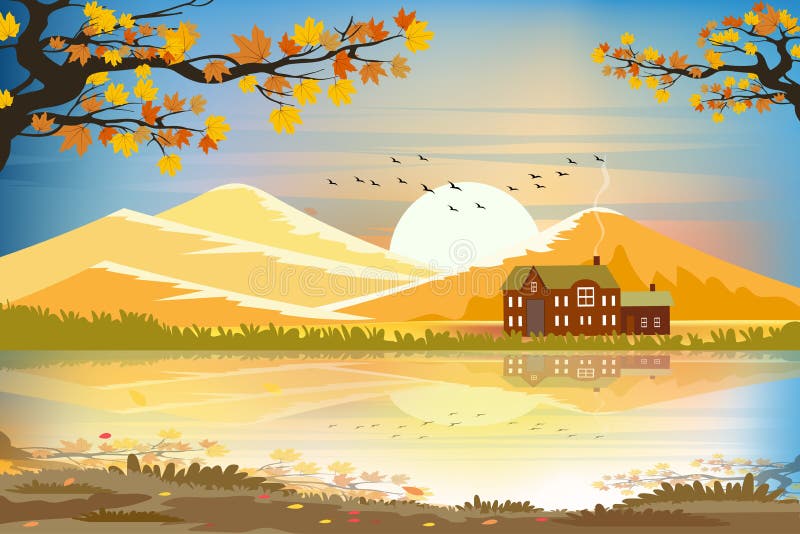 Paisaje De Otoño De Campo Con Hermosa Puesta De Sol Por La Noche Ilustración Vectorial Campo De Dibujos Animados Con Reflexión Ilustración del Vector - Ilustración de historieta, horizonte: 191087429 Paisaje De Otoño De Campo Con Hermosa Puesta De Sol Por La Noche Ilustración Vectorial Campo De Dibujos Animados Con Reflexión Ilustración del Vector - Ilustración de historieta, horizonte: 191087429