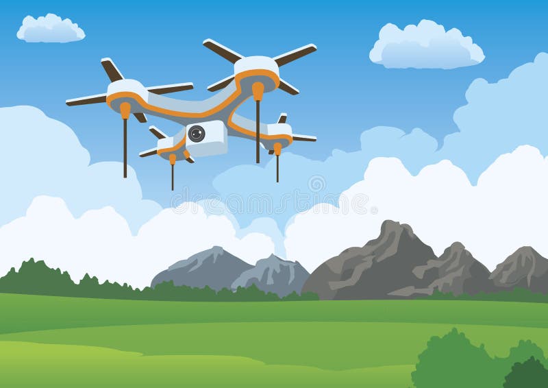 Paisaje del ejemplo del vuelo del abejón de Quadcopter stock de ilustración