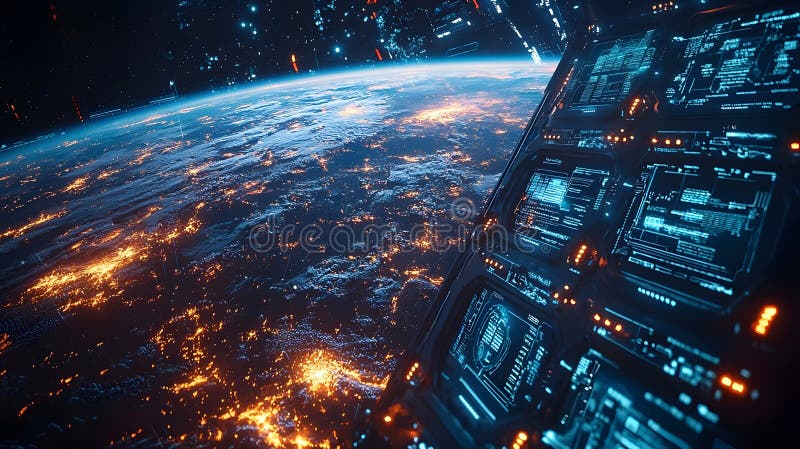 Paisaje ecológico futurista con tecnología de energía sostenible stock de ilustración