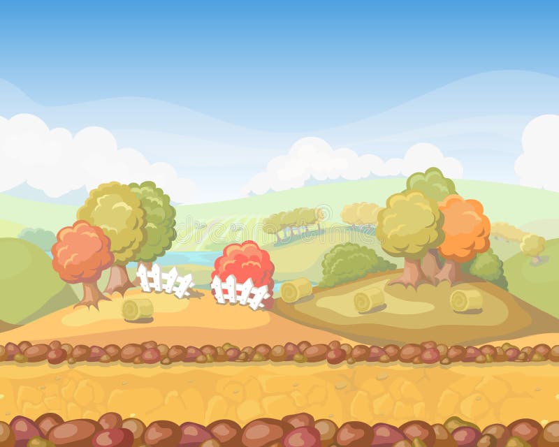 Paisaje inconsútil con capas separadas, ejemplo de la historieta linda del día del otoño libre illustration Paisaje inconsútil con capas separadas, ejemplo de la historieta linda del día del otoño libre illustration