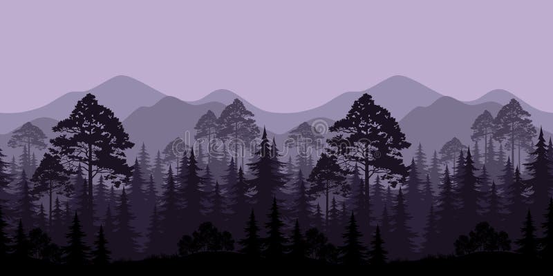 Paisaje inconsútil, árboles y siluetas de la montaña ilustración del vector Paisaje inconsútil, árboles y siluetas de la montaña ilustración del vector