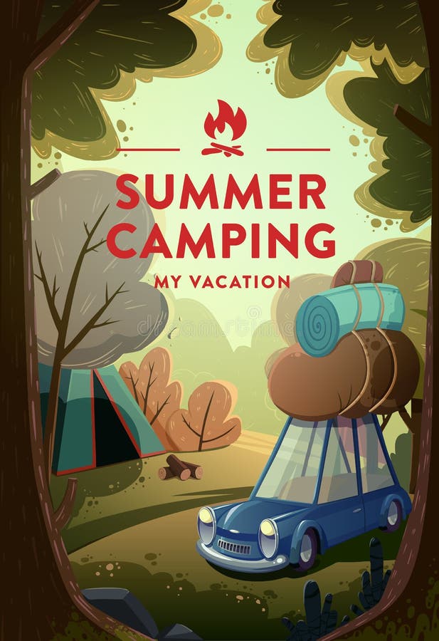 Paisaje natural con el campo del día de fiesta en bosque ilustración del vector Paisaje natural con el campo del día de fiesta en bosque ilustración del vector